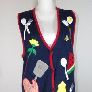 BBQ Sweater Vest Fun applique picnic Mandal Bay XL